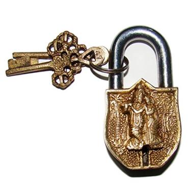 Imagem de Purpledip Cadeado/cadeado de latão vintage com alívio Radha-Krishna - Pequeno (10327)