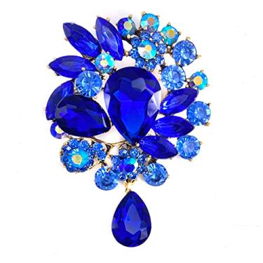 Imagem de Broche feminino vintage LAXPICOL para casamentos, noivas, grandes e azuis, com strass e cristal