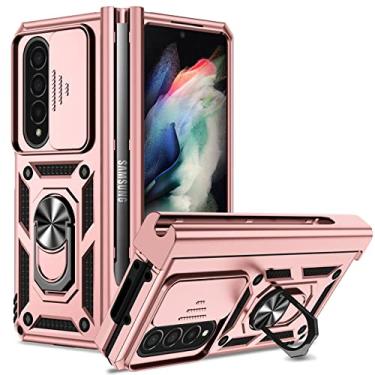 Imagem de Capa de armadura à prova de choque para Samsung Galaxy Z Fold 4 suporte de carro magnético suporte deslizante protetor de câmera capa de telefone, rosa, para Galaxy Z Fold 4