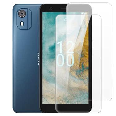 Imagem de (Pacote com 2) para Nokia C02 protetor de tela de vidro temperado para Nokia C02 de 5,4 polegadas película protetora para smartphone (transparente)