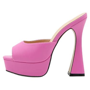 Imagem de Salto alto de bloco grosso para mulheres bico aberto sapatos mules salto verão feminino confortável vestido casual scarpin sandálias, rosa, 41 EU/10 US