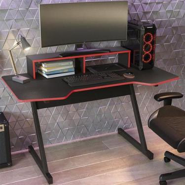 Imagem de Mesa Gamer 1,36 M Preto Fosco/Vermelho  Mdf Kappesberg - Kapesberg