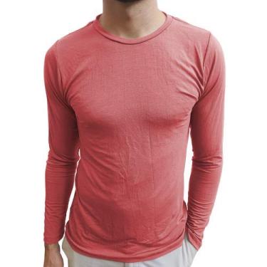 Imagem de Camiseta Masculina Básica Gola Redonda Manga Longa cor:laranja-terracota;tamanho:g