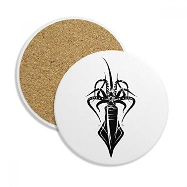 Imagem de Caneca de porta-copos com ilustração de polvo preto Marine Life Pedra absorvente de proteção de mesa