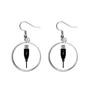Imagem de Cabo de carregamento USB preto padrão orelha pendente prata brinco pendente joia feminina