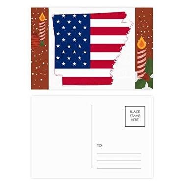 Imagem de Mapa da América do Arkansas com listras em formato de bandeira de Natal, cartão postal de agradecimento, 20 peças