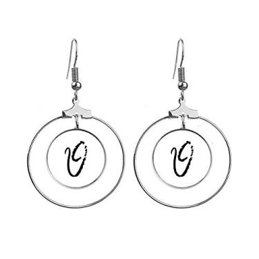 Imagem de Brincos com silhueta de alfabeto grego Theta preto pendentes joia círculo gota