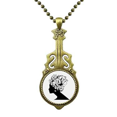 Imagem de DIYthinker Colar feminino rosa preto branco flor flor flor colar antigo joia música pingente