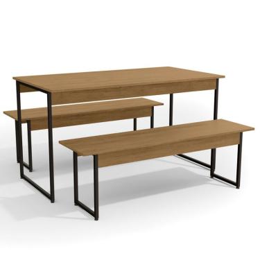 Imagem de Conjunto de Mesa de Cozinha com 2 Bancos | Banquetas Naíma Freijó e Preto Fosco