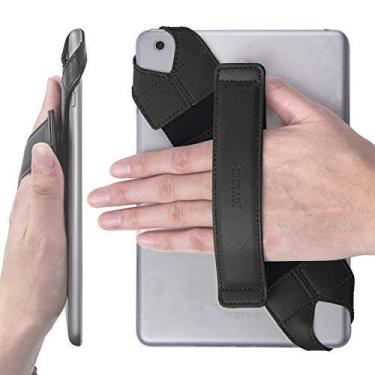 Imagem de joylink Suporte universal de alça de mão para tablet, cabo de couro giratório de 360 graus com cinto elástico, seguro e portátil para tablets de 7,9 a 8,4 polegadas (Samsung Asus Acer Google iPad Mini), preto