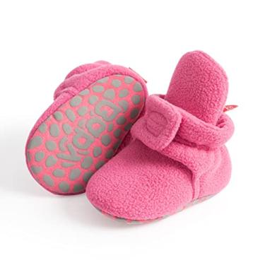Imagem de Sawimlgy Botas de algodão para bebês recém-nascidos e meninos que ficam na meia Pantufas macias para o quarto Botas antiderrapantes com garras Berço infantil Sapato quente Primeiro andador Presente de chá de aniversário, 2206 Vermelho rosa, 6-12 Months Infant