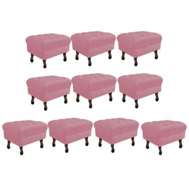 Imagem de Kit 10 Puff Retrô Capitonê Decorativo  Pé em Madeira Sala de Estar Rec