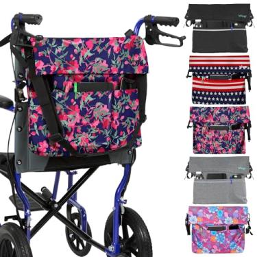 Imagem de Vive Bolsa para cadeira de rodas – Mochila de acessórios, acessório leve de armazenamento para transporte, cadeira de rodas elétrica, scooter, traseira, bolsa de viagem para homens, mulheres, pessoas com deficiência (rosa floral)