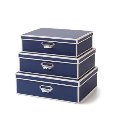 Imagem de Soul & Lane Caixas decorativas de armazenamento de papelão com tampas e suportes de etiquetas - conjunto de 3, caixas de memória para lembranças, armazenamento de fotos de escritório para fotos