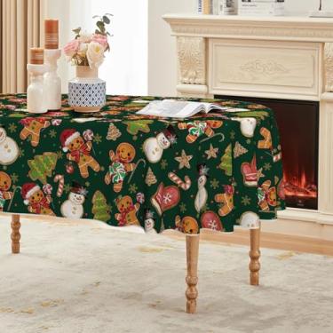 Imagem de Horaldaily Toalha de mesa de Natal 152 × 213 cm, oval, luva masculina de gengibre, árvores, boneco de neve, capa de mesa lavável para decoração de festa, piquenique, jantar
