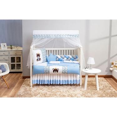Imagem de Kit Berço Completo Urso Azul Claro 14 Peças - 100% Algodão