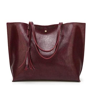 Imagem de Bigfanshu Bolsa feminina de couro macio bolsa de ombro Shopper Sacola Balde Moda, Roxo escuro, 30X36CM