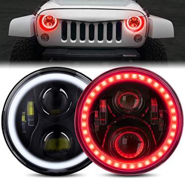 Imagem de BEEYEO Faróis de LED Halo de 17,8 cm, farol Wrangler redondo de 18 cm para JK/TJ/LJ/CJ com anel de halo vermelho Angel Eyes, aprovado pelo DOT, feixe de luz de seta âmbar DRL, 2 peças