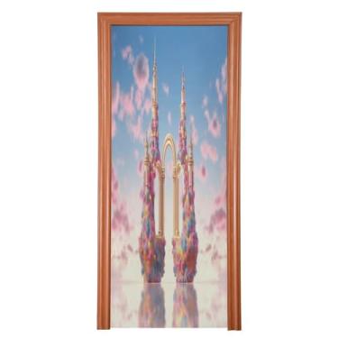 Imagem de Wassud Capa de porta de arco rosa decorações de porta de Halloween faixa interna externa decoração de casa grande decoração de porta da frente 89 x 200 cm