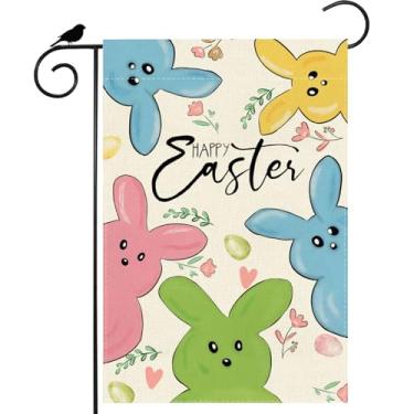 Imagem de ZAEW Feliz Páscoa Coelhinho Colorido Coelhos Bandeira de Jardim de Páscoa 30,5 x 45,7 cm Dupla Face Pequena Bandeira de Quintal Exterior Decoração de Festa de Feriado