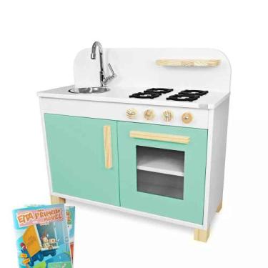 Imagem de Cozinha Infantil de Madeira Compacta Verde Claro - Eita Casa Perfeita