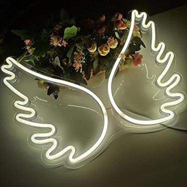 Imagem de Sinais De Luz De Néon LED Asas Em Forma De Luzes De Néon Para Paredes Luzes Noturnas De Néon Alimentadas Por USB Sinais De Luz De Néon Decorações De Casa Para Festa De Aniversário De Natal,Branco