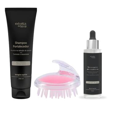 Imagem de Kit Profissional Anti-Queda – Shampoo Fortalecedor 250 ml + Tônico Crescimento 100 ml + Escova Massageadora Couro Cabeludo