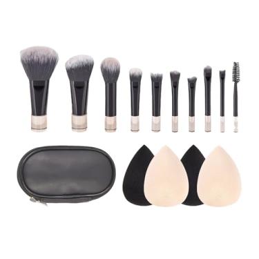 Imagem de Pincéis de maquiagem, kit de pincéis sintéticos, base em pó, corretivo, blush, marca-texto, conjunto de pincéis com 4 peças de esponja de maquiagem e bolsa de cosméticos para mulheres
