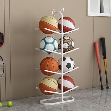 Imagem de ZDJZMGZ Suporte de basquete, suporte de futebol vertical, suporte de futebol, 2/3/4 camadas, rack de armazenamento de bolas esportivas, rack de exibição para loja de esportes, branco - 4 camadas