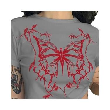 Imagem de Camiseta Feminina Vintage Com Estampa De Borboleta, Estilo Grunge, Gol