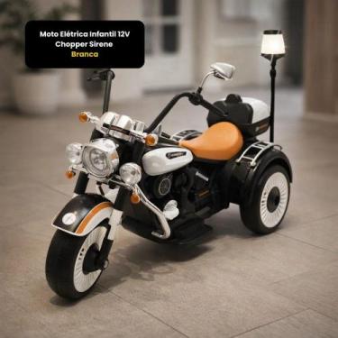 Imagem de Moto Elétrica Infantil 12V Chopper Branca com Sirene - UNITOYS