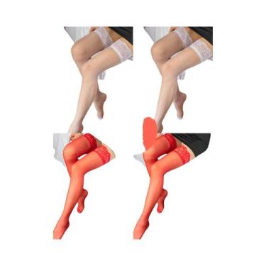 Imagem de Meias Altas De Renda Floral Pretas Para Mulheres, Transparentes, Elást