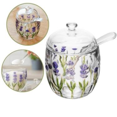 Imagem de Acucareio Cristal Com Colher e Tampa Lavanda Hand Painting - Lyor