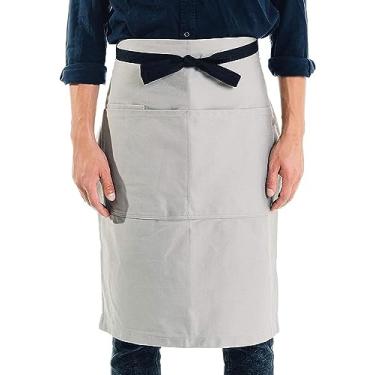 Imagem de Avental de bistrô de algodão da Caldo – 3 bolsos, comprimento alto 58,42 x 68,58 cm com tiras de cintura 101,6 cm – Uniforme unissex para servidor, garçom, cinza, cafeteria, bartender, jantar (cinza)