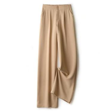 Imagem de Calça de moletom de chiffon cor doce calça folgada cintura alta escritório perna larga casual reta terno formal, Cáqui, XXL 60-70kg
