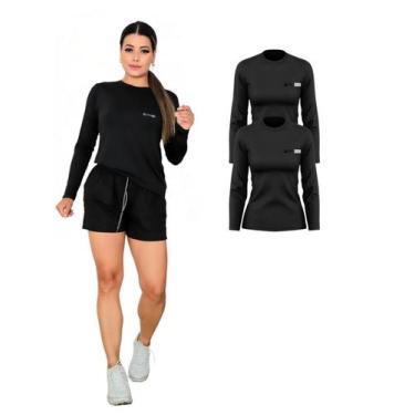 Imagem de Kit Com 2 Camisetas Manga Longa Proteção UV Feminina Preto - Sunset, M