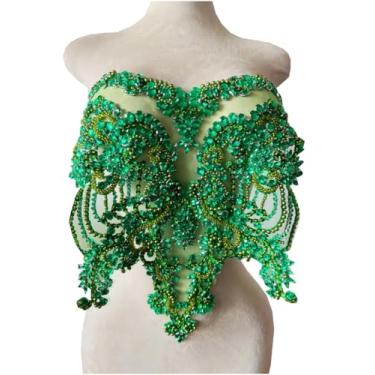 Imagem de Feito à mão vermelho/azul/ouro/verde strass renda corpete apliques costura contas cristal acabamento remendos acessório para roupas sociais (verde claro)