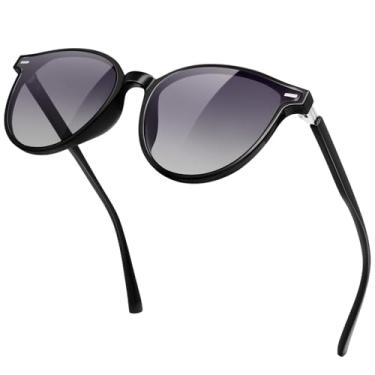 Imagem de KANASTAL Óculos de Sol Preto Feminino Polarizado UV400 Escuro Claro Redondo Osculos Mulher Clássico Elegante Vintage Retro Black Sunglasses Women para Viagem Pesca Praia -Preto Clara