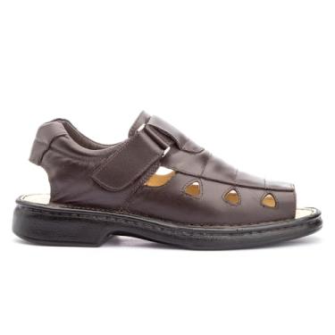 Imagem de Sandália Masculina Ortopédica Confort em Couro Macia Confortável Dedo Aberto (Café, BR, Adulto, Numérico, 36)