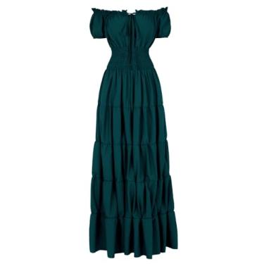 Imagem de Fantasia renascentista feminina medieval camisola camponesa sob o vestido verde escuro G