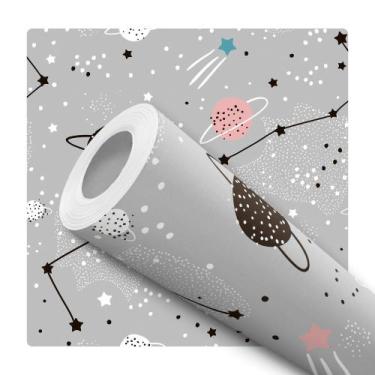 Imagem de Papel de Parede Vinílico Autoadesivo Lavável Nuvem Céu Cinza Estrela D