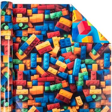 Imagem de Dtiafu Conjunto de blocos de construção reversíveis para crianças, meninos, meninas, design de tijolos de aniversário, embrulho de presente para chá de bebê, suprimentos de artesanato (total 28,5 m²)
