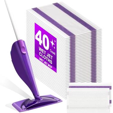Imagem de Refil descartável de 40 unidades para esfregão de jato molhado, refis de almofadas de jato úmido para várias superfícies, limpador descartável de piso de madeira úmida para refil de almofadas úmidas