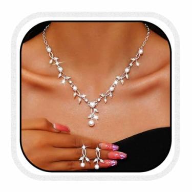 Imagem de Kilshye Conjunto de joias de casamento de pérolas para noivas, brincos e colar de strass, bijuteria de formatura para mulheres, One Size, Metal, Sem Pedra Preciosa