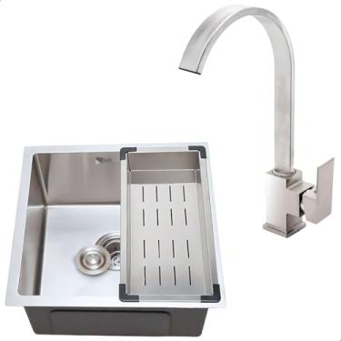 Imagem de Kit Cuba Cozinha Gourmet Quadrada 44x44 Inox 304 Escovada Completa Com Torneira Monocomando Escovada - SOFTINOX