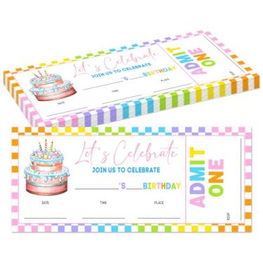 Imagem de Vamos celebrar convites de ingressos de festa de aniversário para crianças, meninas, meninos, convites de aniversário para adolescentes, 20 cartões de convite com envelopes, decorações de festa de