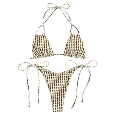 Imagem de Biquíni ZAFUL Triangle para mulheres Halter, 2 peças, amarelo, geométr