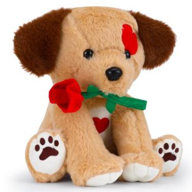 Imagem de Cachorro de pelúcia com rosa, presente de dia dos namorados de 23 cm -