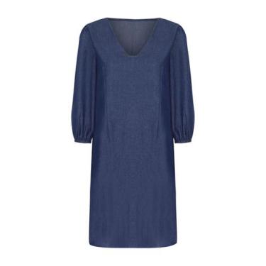 Imagem de Moda feminina casual solta com decote em V saia jeans cowboy vestido d