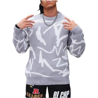Imagem de Suéter masculino ZAFUL de tamanho grande, manga comprida, gola redonda
